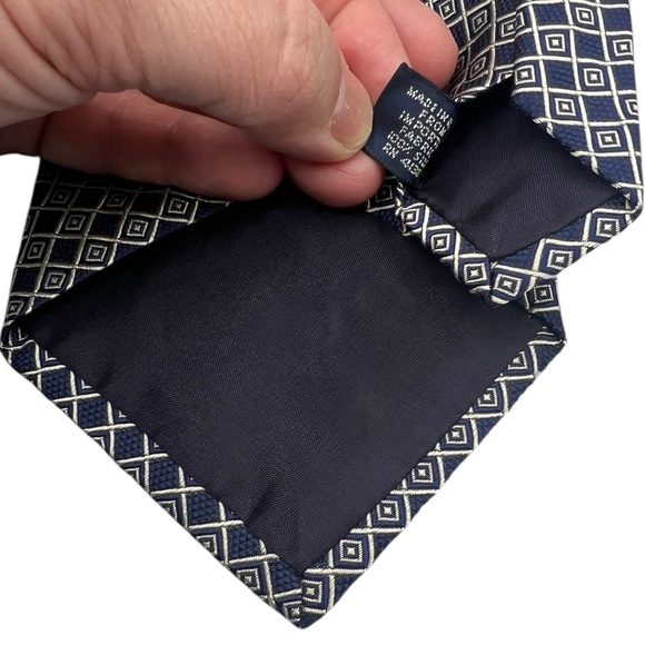 Polo by Ralph Lauren Navy Blue Printed Silk Tie - Picture 3 of 3